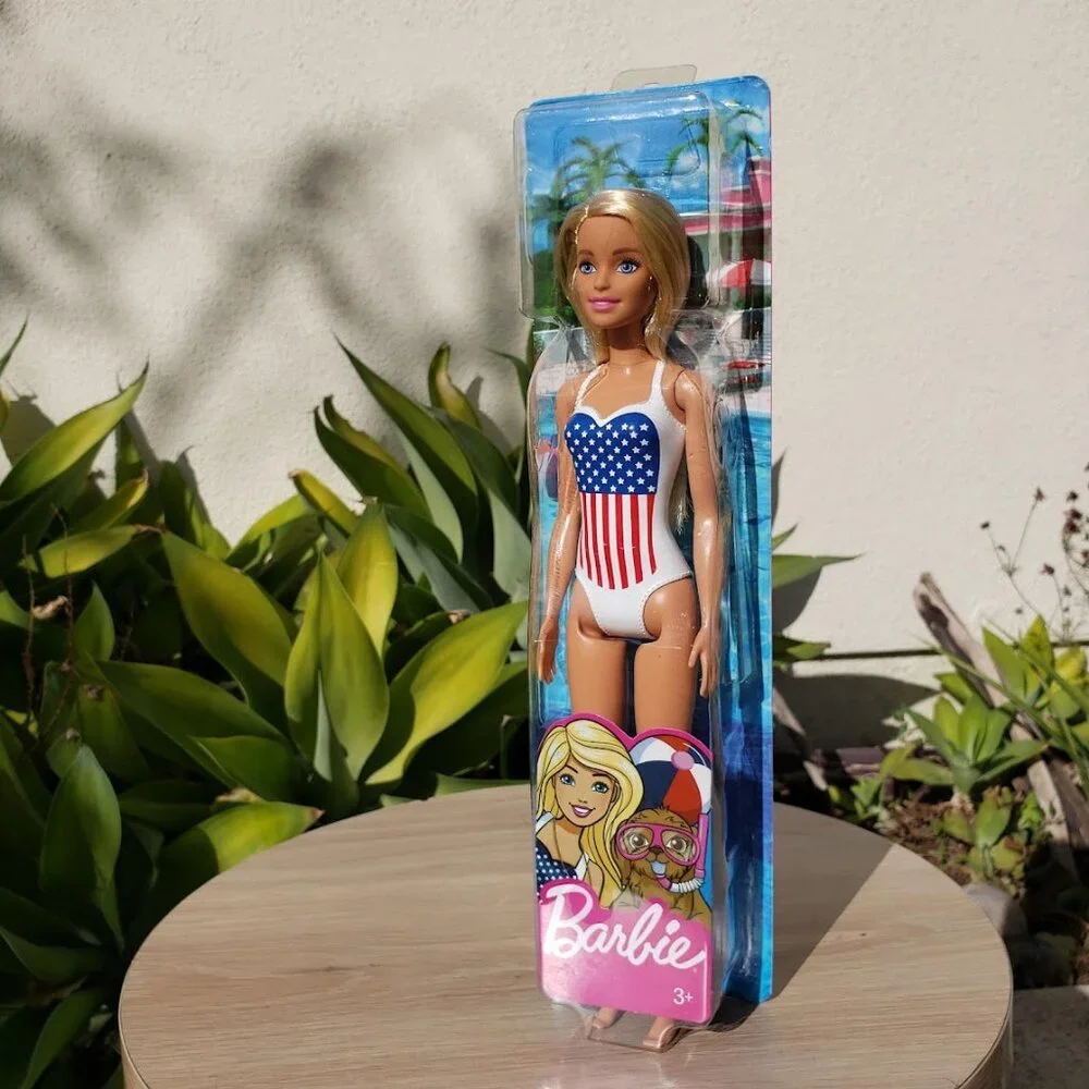 NEW Barbie Beach Doll Blonde Hair USA Flag Swimsuit Easter Basket gift stocking